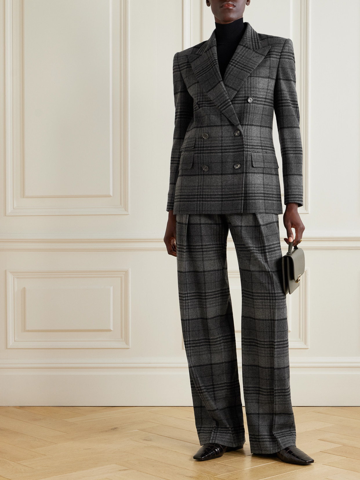 Ralph Lauren Kent Double-breasted Checked Wool Blazer In Black