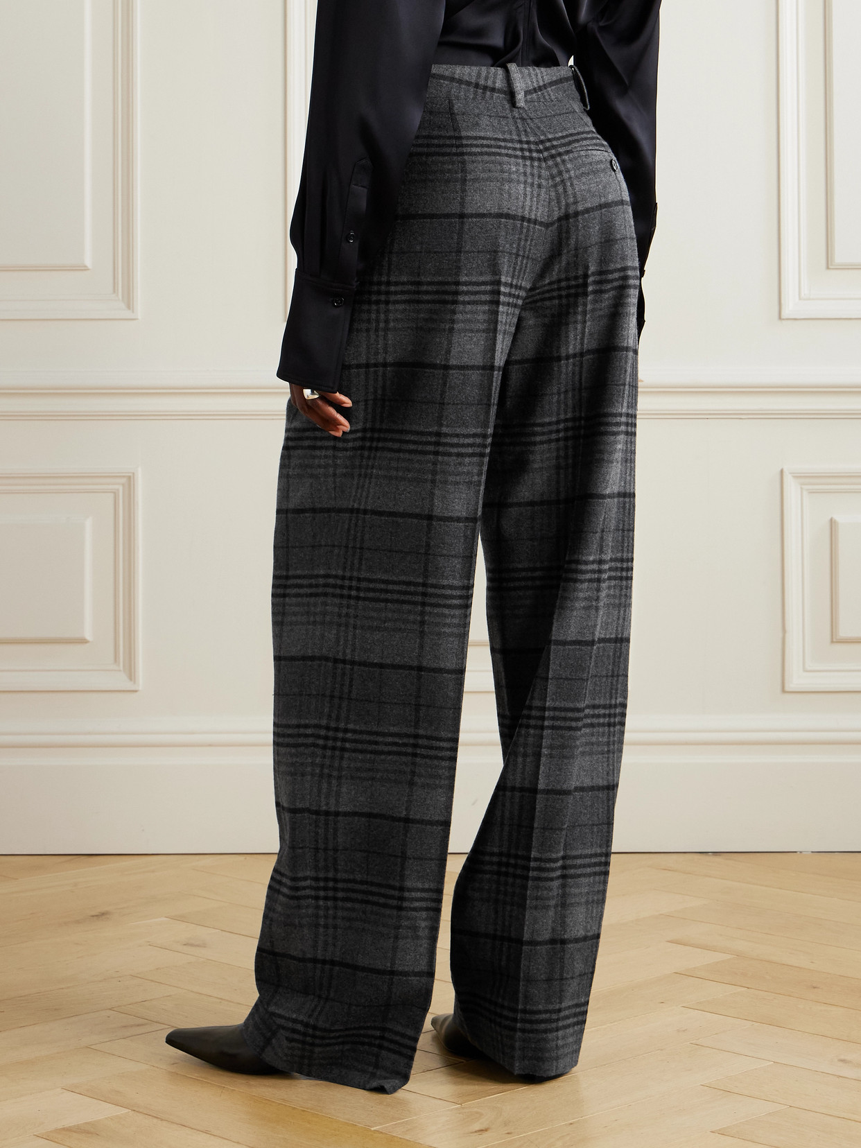 Ralph Lauren Jody Pleated Checked Wool Wide-leg Pants In Gray