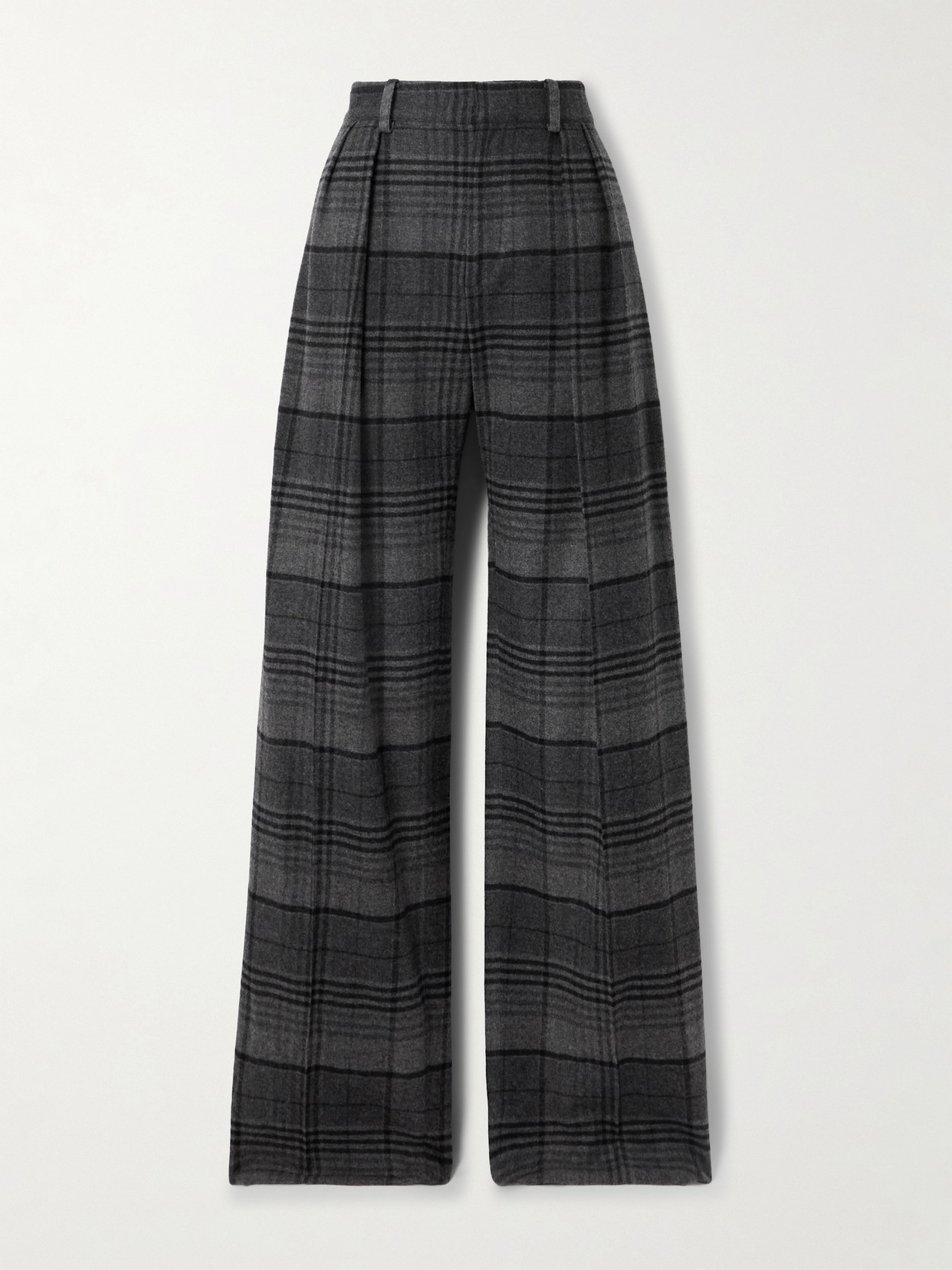 Ralph Lauren Jody Pleated Checked Wool Wide-leg Pants In Gray