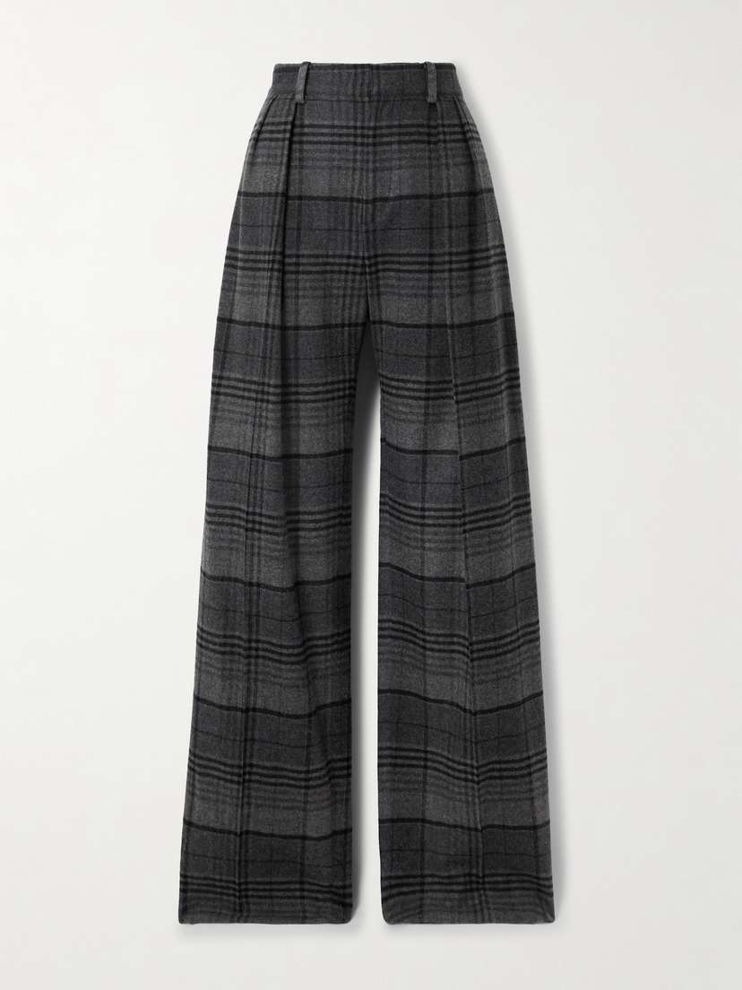 Ralph Lauren Collection Jody Pleated Checked Wool Wide-leg Pants