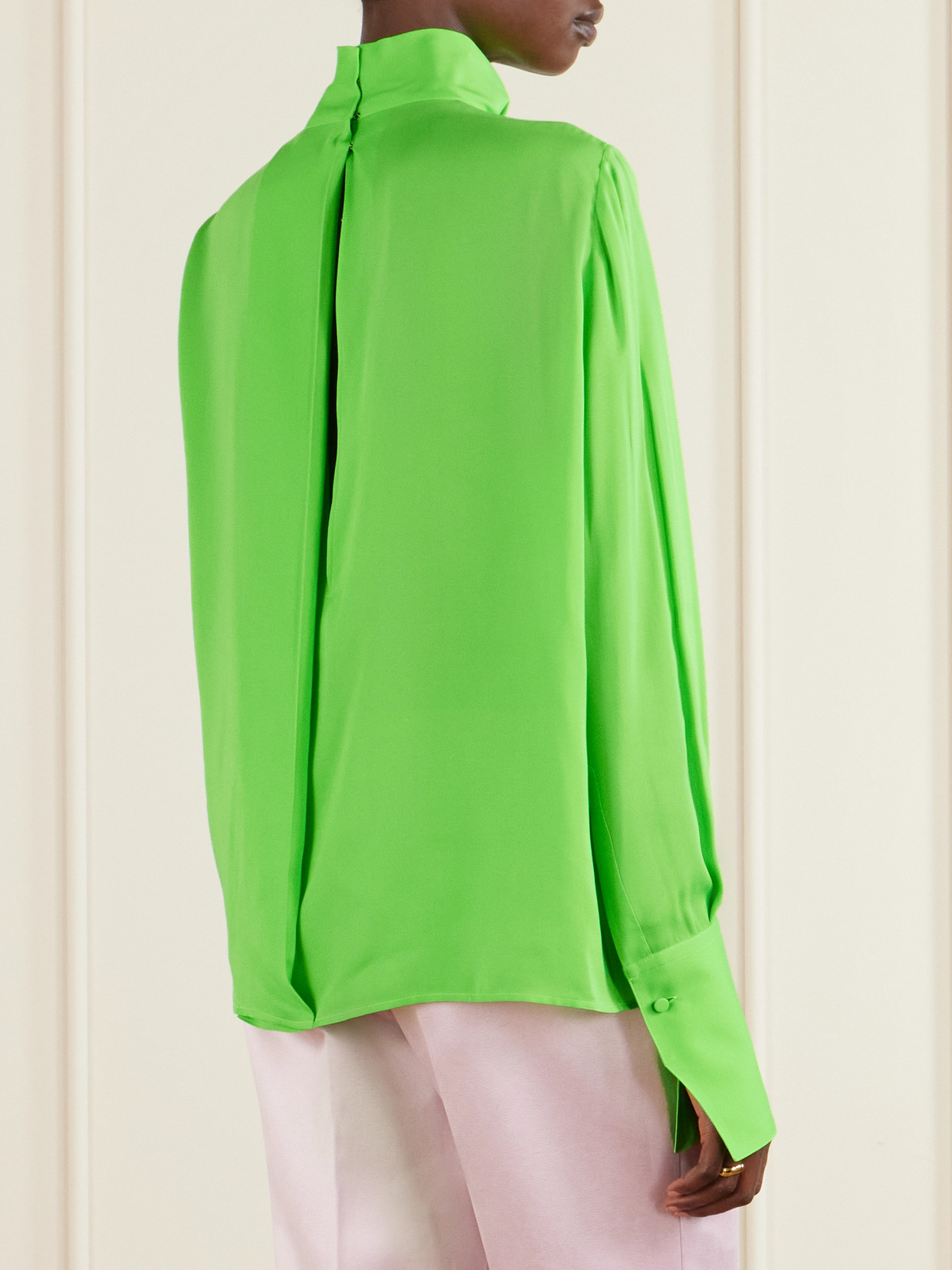 Tom Ford Cutout Draped Pleated Silk-georgette Blouse In Green