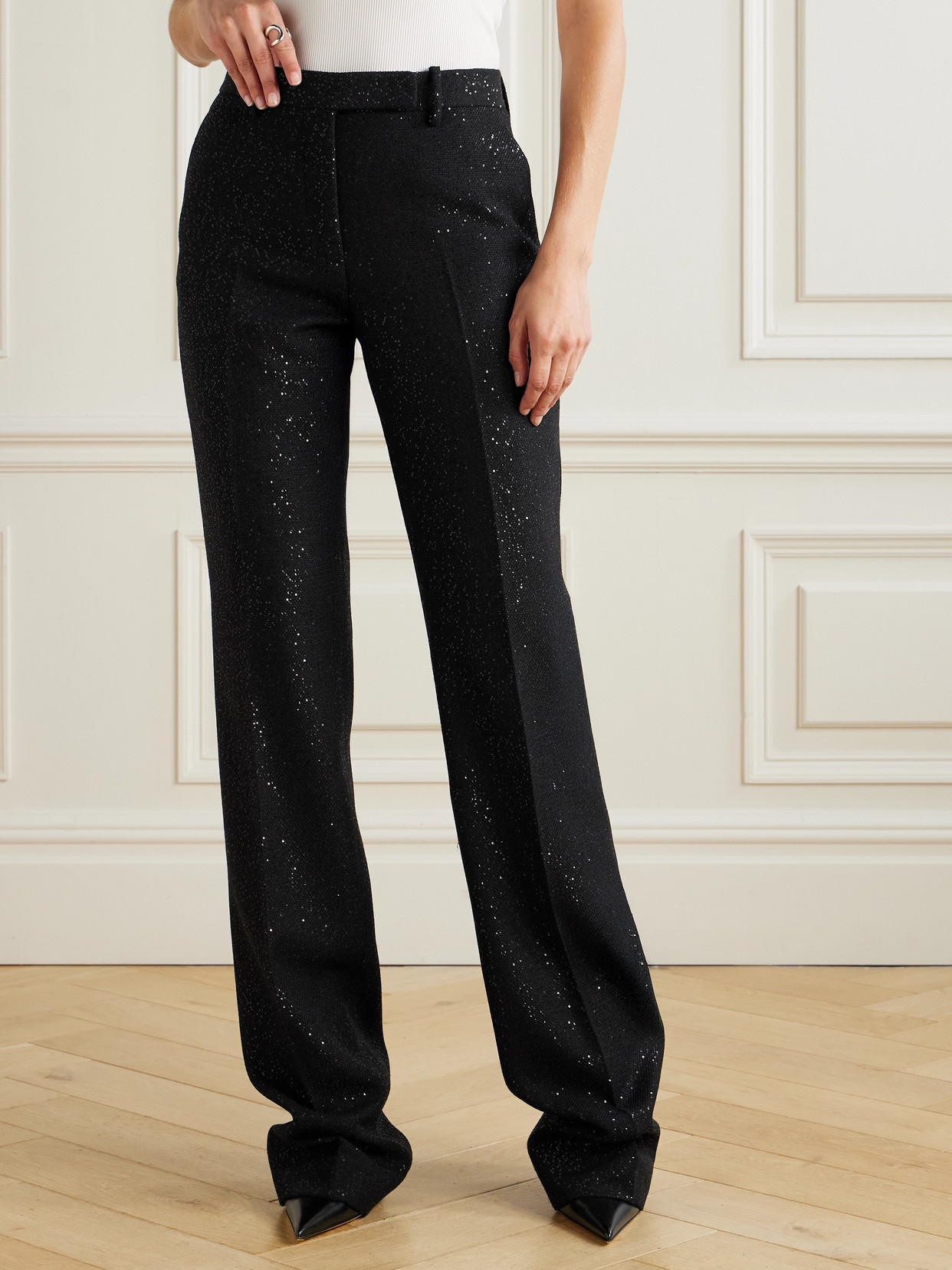 Tom Ford Sequin-embellished Wool-blend Twill Straight-leg Pants In Black