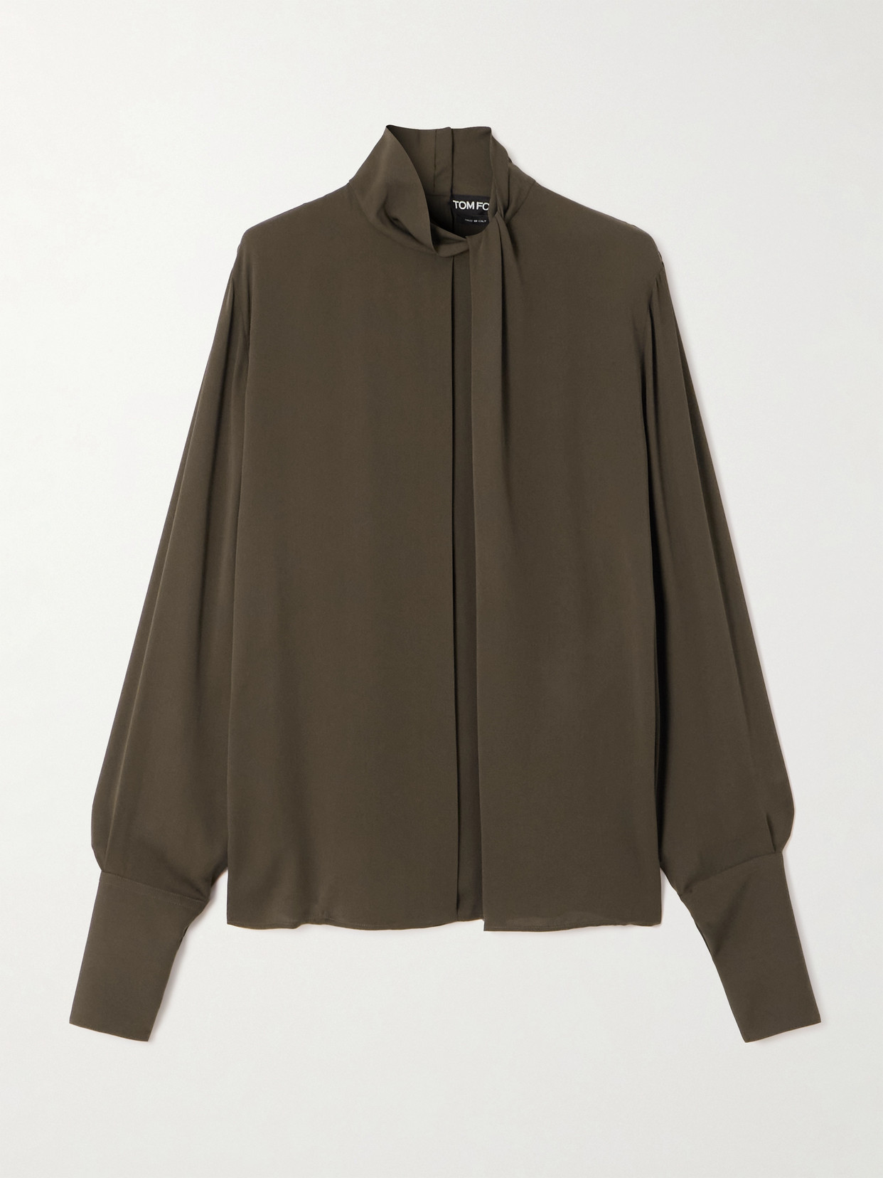 Tom Ford Cutout Draped Pleated Silk-georgette Blouse In Green
