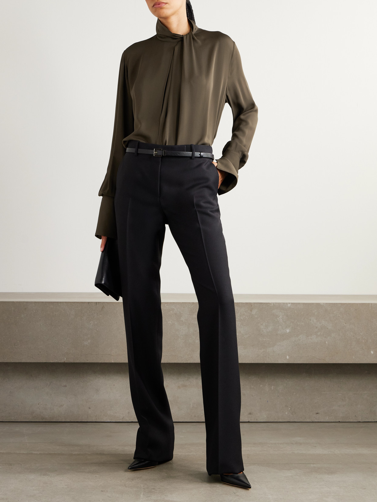 Tom Ford Long-sleeved Silk Georgette Blouse In Green