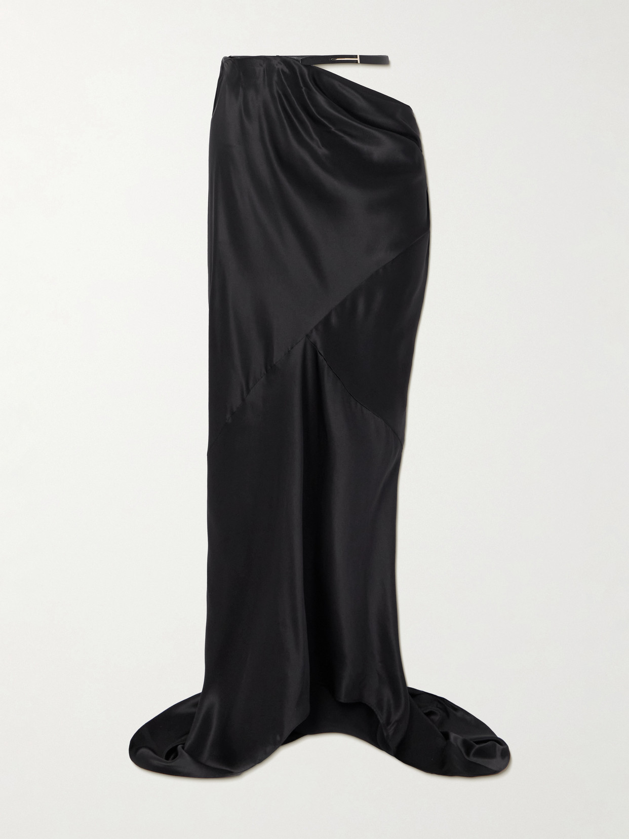Tom Ford Belted Draped Silk-satin Maxi Skirt In Black