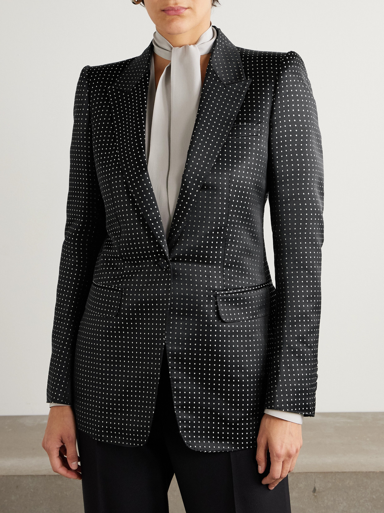 Tom Ford Polka-dot Duchesse Silk-jacquard Blazer In Black