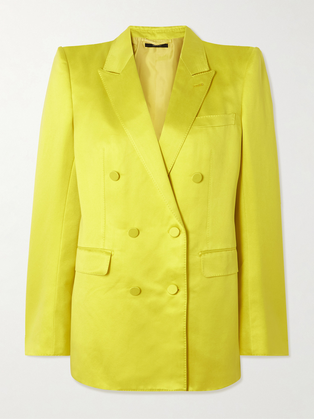 Tom Ford Double-breasted Cotton And Silk-blend Hammered-satin Blazer In Yellow