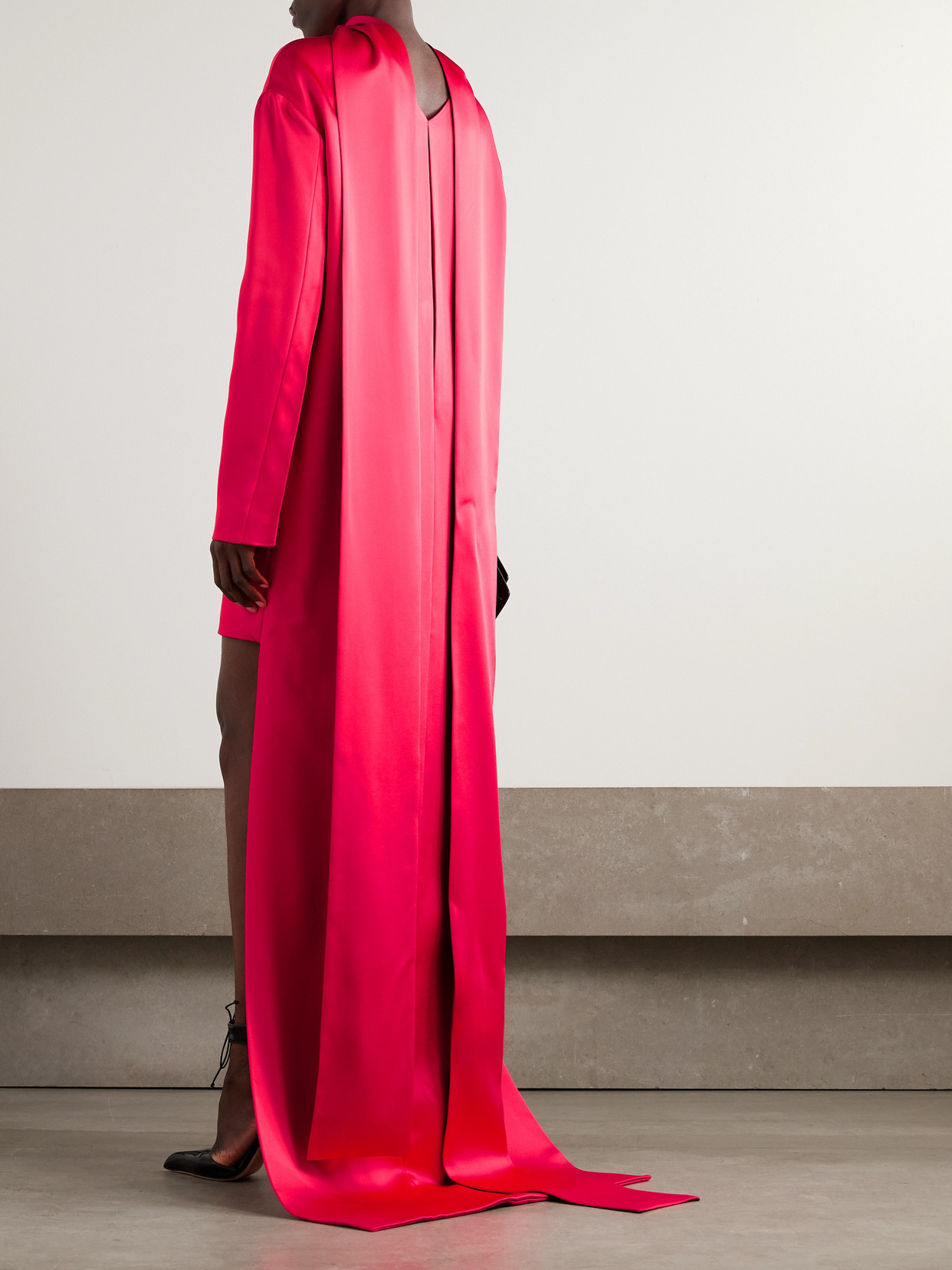 Tom Ford Scarf-detailed Asymmetric Satin-crepe Dress In Red