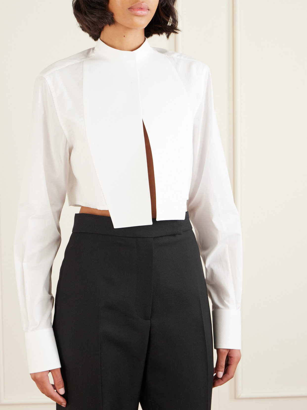 Tom Ford Cropped Paneled Cotton-twill And Voile Shirt In White