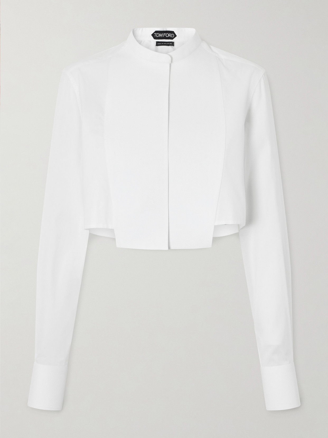 Tom Ford Cropped Paneled Cotton-twill And Voile Shirt In White