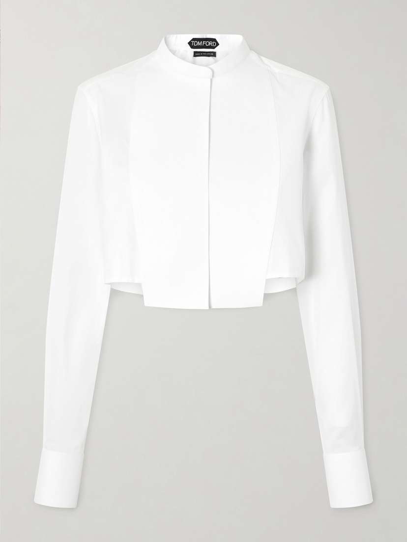 Tom Ford Cropped Paneled Cotton-twill And Voile Shirt