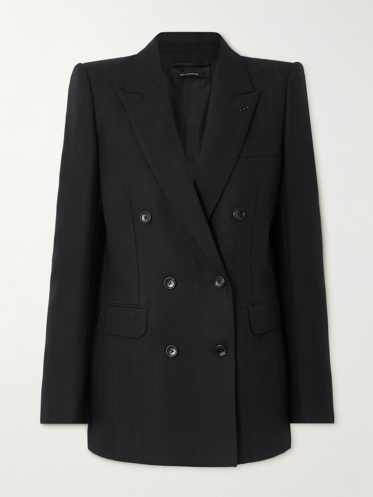 Tom Ford Herringbone Wool Double-breasted Blazer In Black
