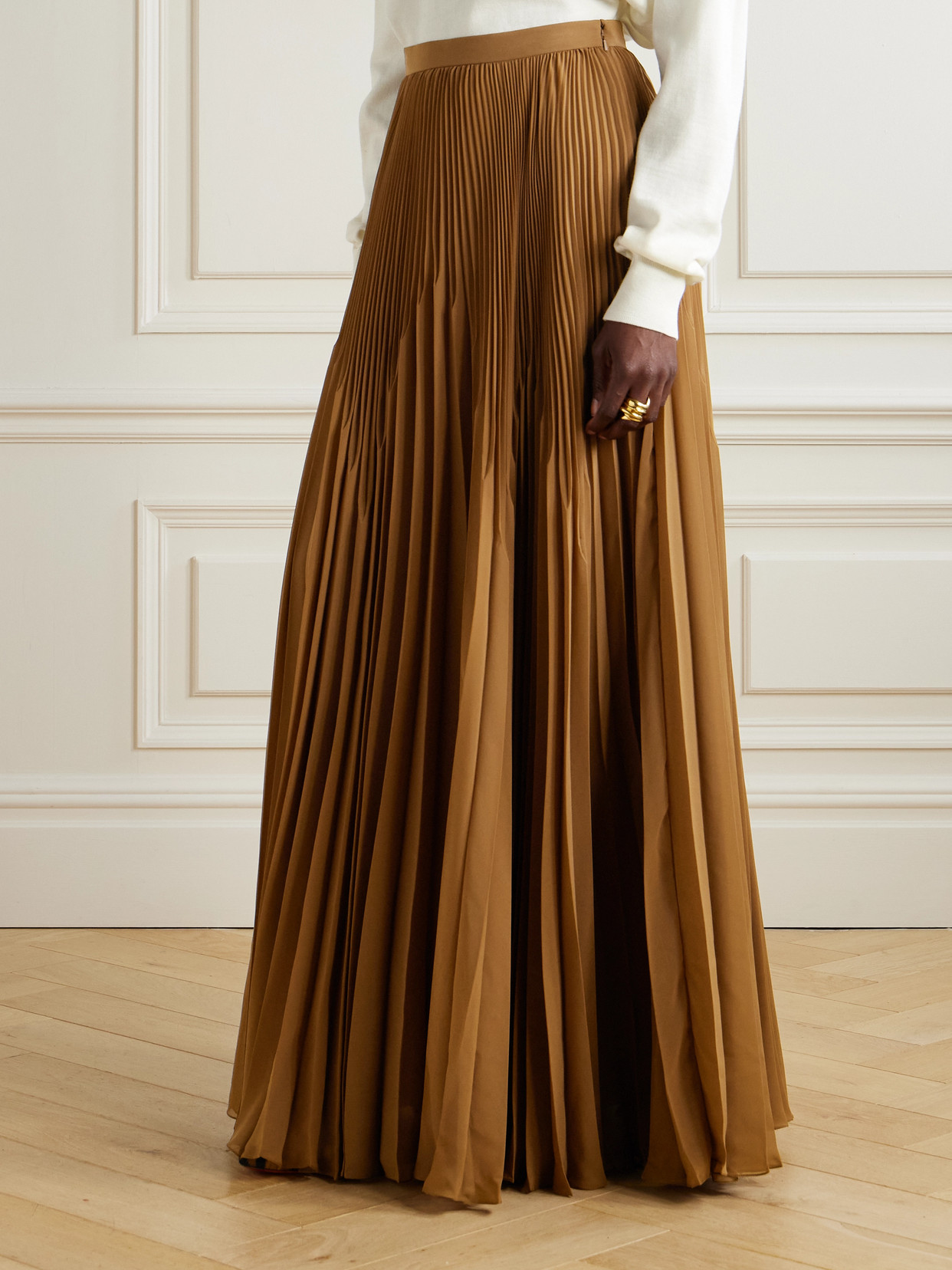 Ralph Lauren Marsha Pleated Chiffon Maxi Skirt In Brown