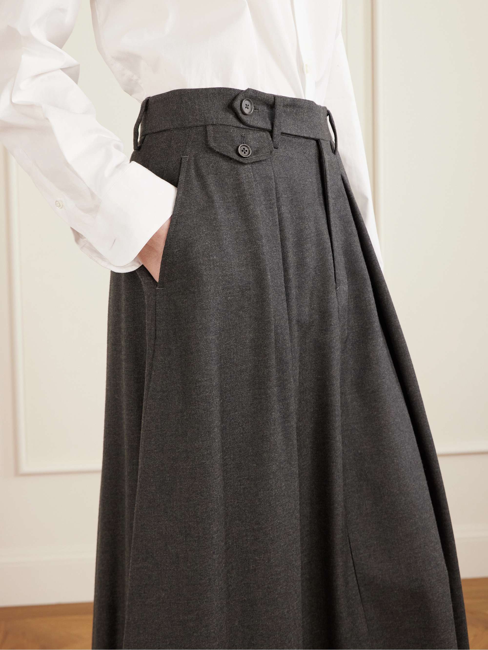 RALPH LAUREN COLLECTION Evelyn wool-flannel midi skirt | NET-A-PORTER