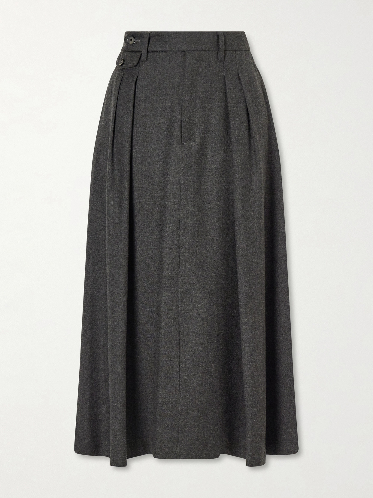 Ralph Lauren Evelyn Wool-flannel Midi Skirt In Black