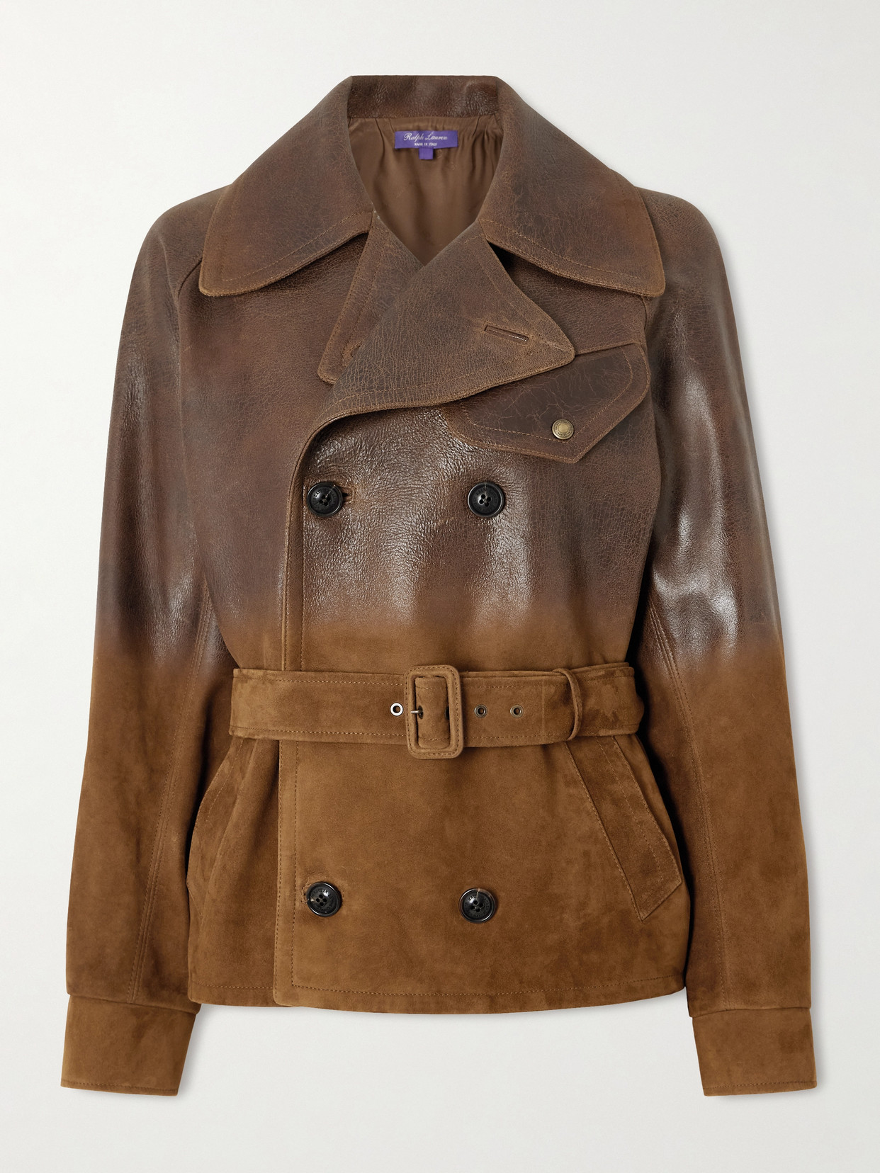 Ralph Lauren Eldridge Belted Double-breasted Dégradé Leather Jacket In Brown