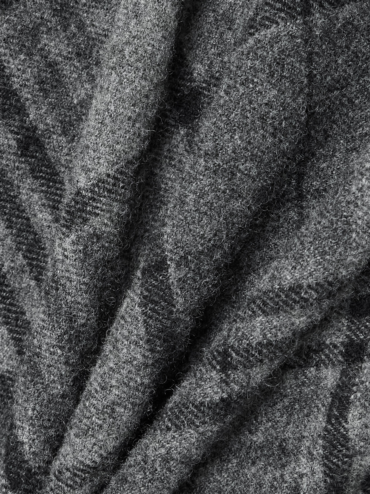 Ralph Lauren Chilton Fringed Scarf-detailed Checked Wool Turtleneck Tank In Gray