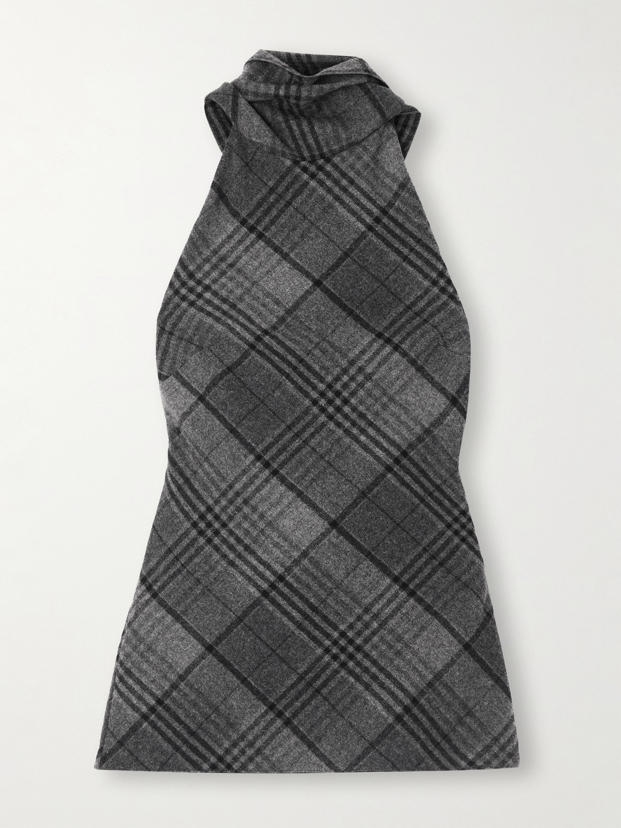 Ralph Lauren Chilton Fringed Scarf-detailed Checked Wool Turtleneck Tank In Gray