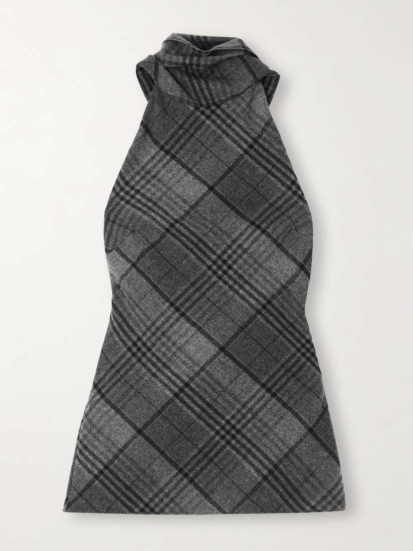 Ralph Lauren Collection Chilton Fringed Scarf-detailed Checked Wool Turtleneck Tank
