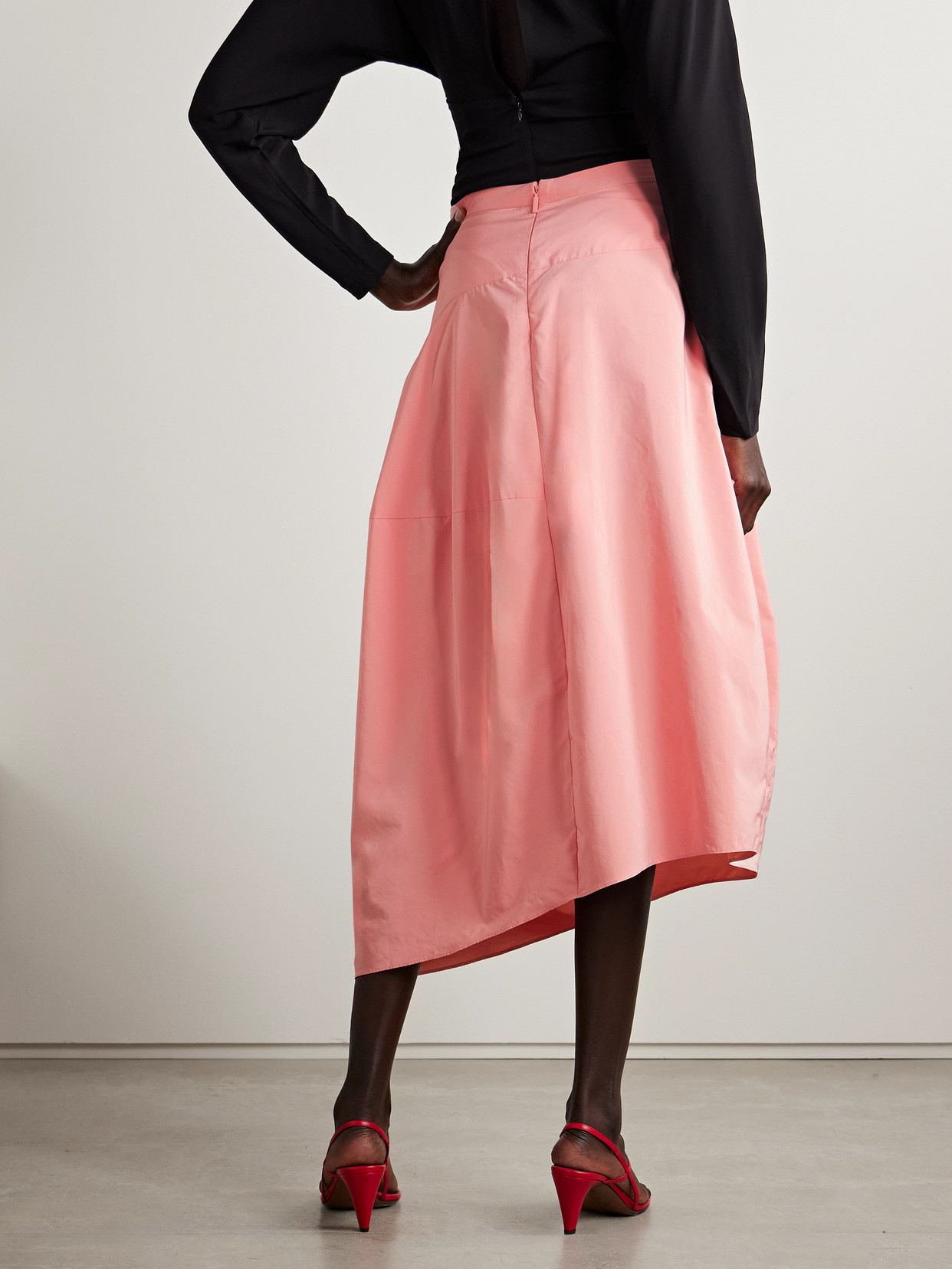 Tibi Asymmetric Taffeta Midi Skirt In Pink