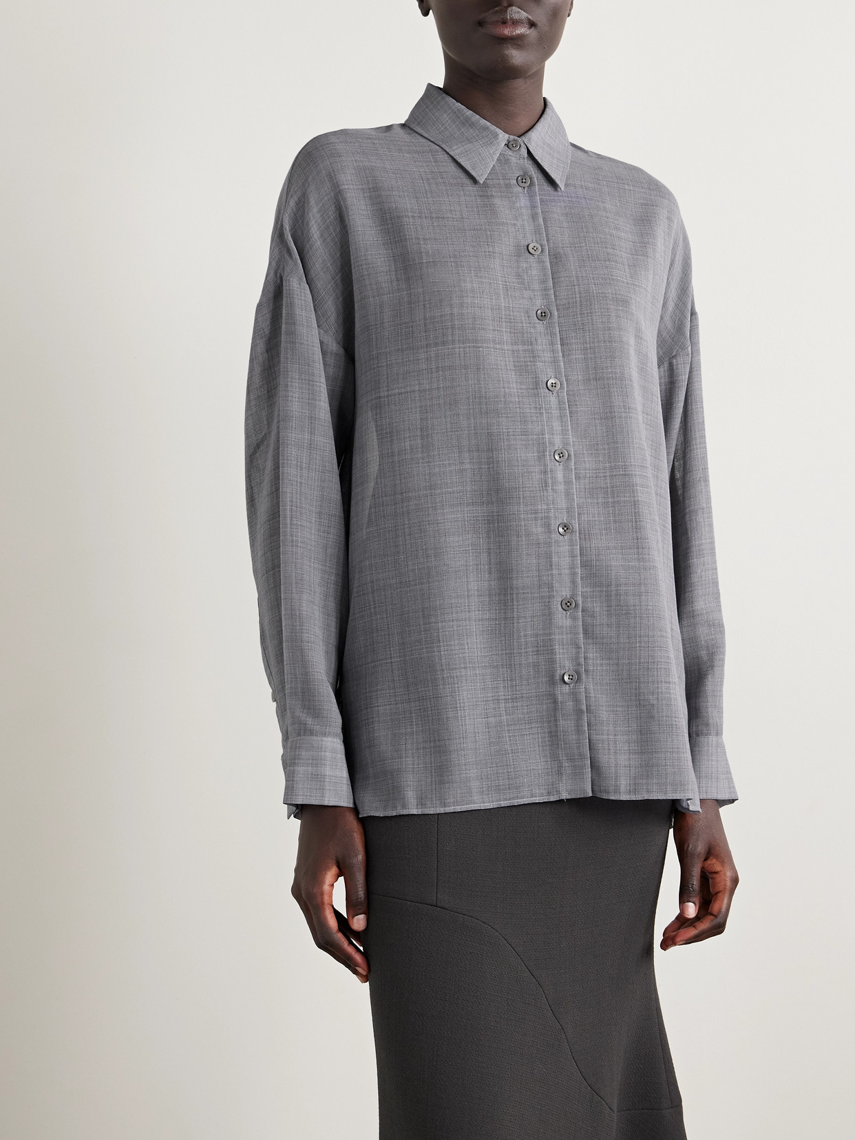 Tibi Wool-blend Gauze Shirt In Gray