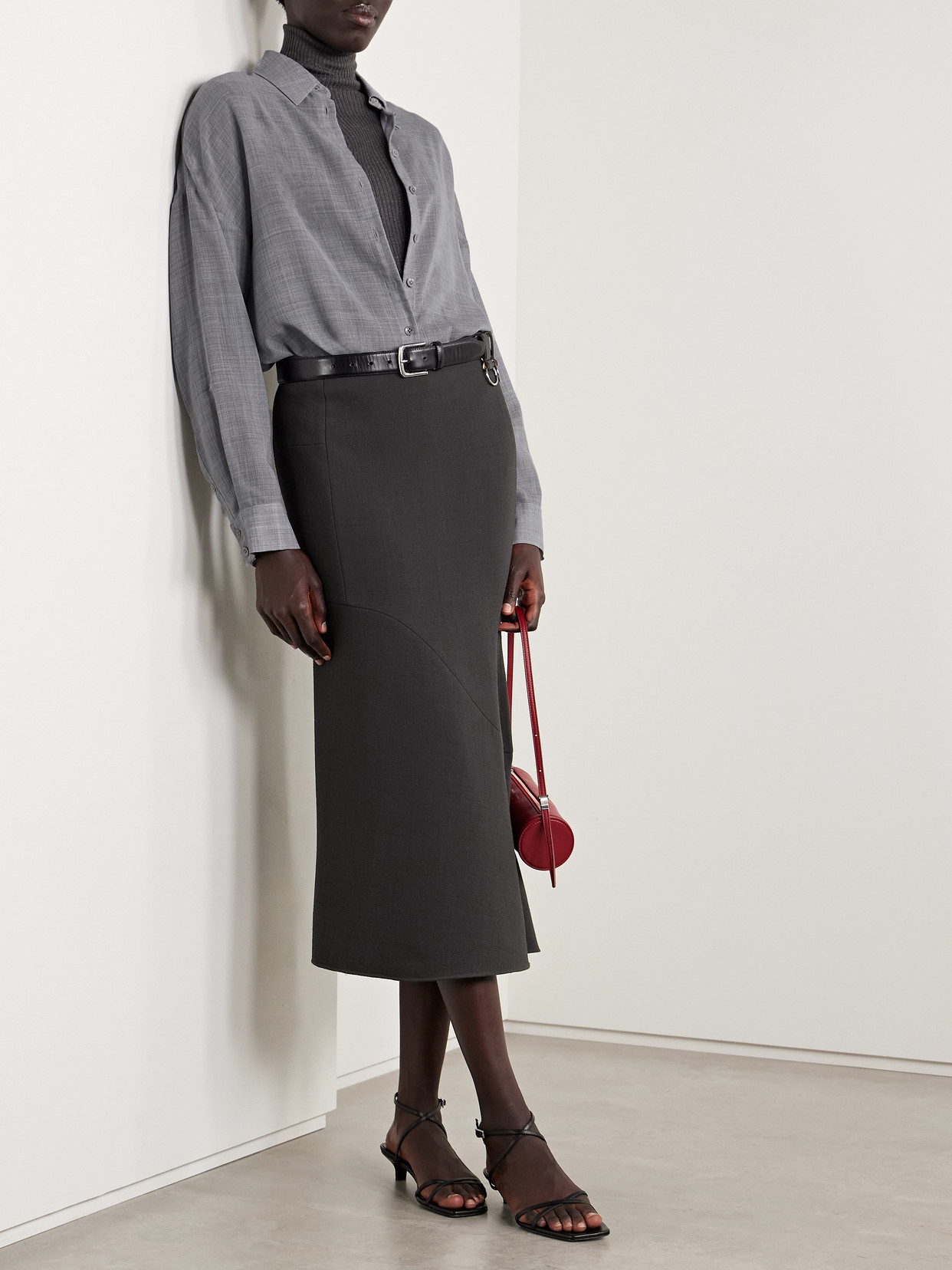 Tibi Wool-blend Gauze Shirt In Gray