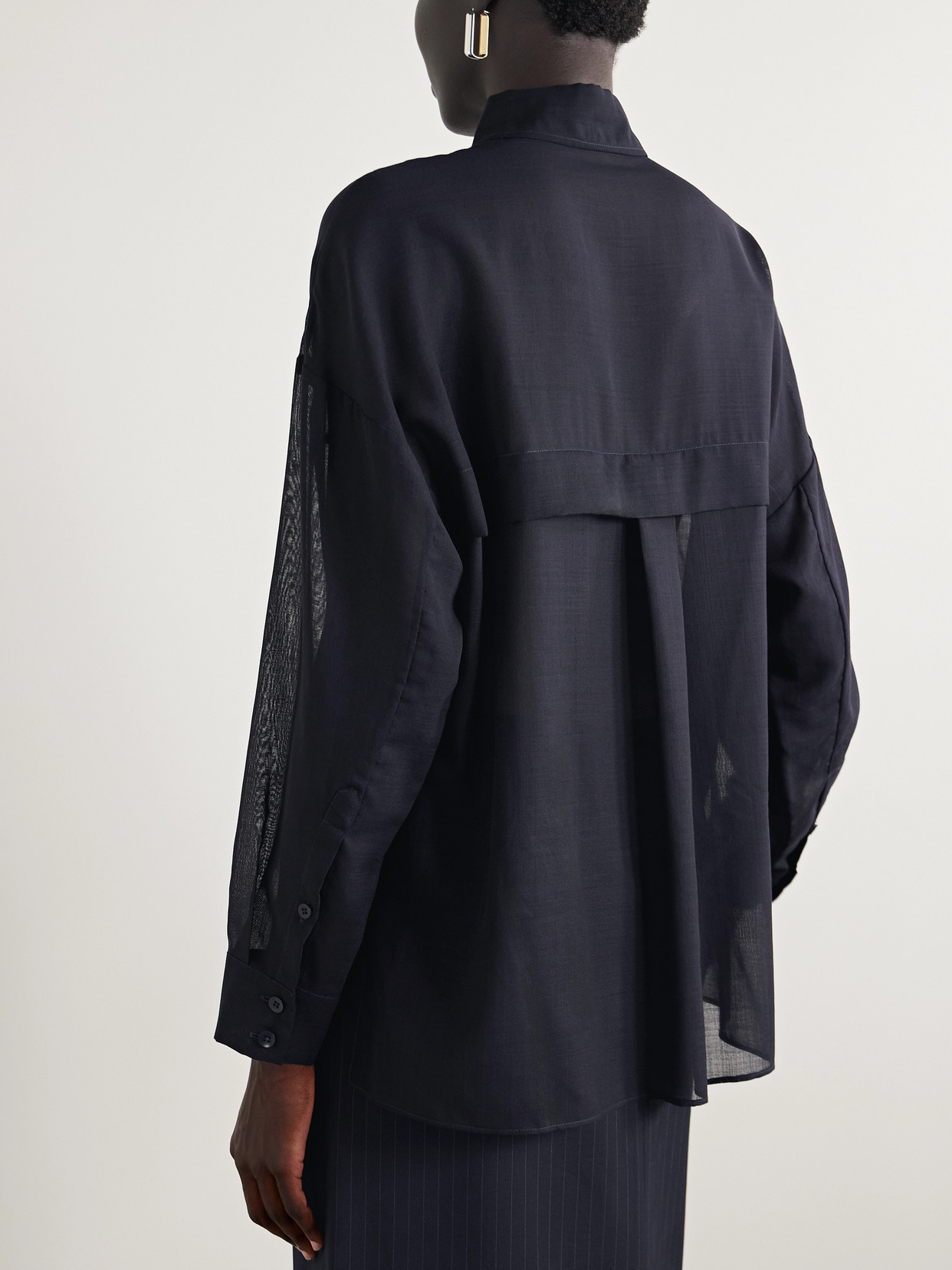Tibi Wool-blend Gauze Shirt In Blue