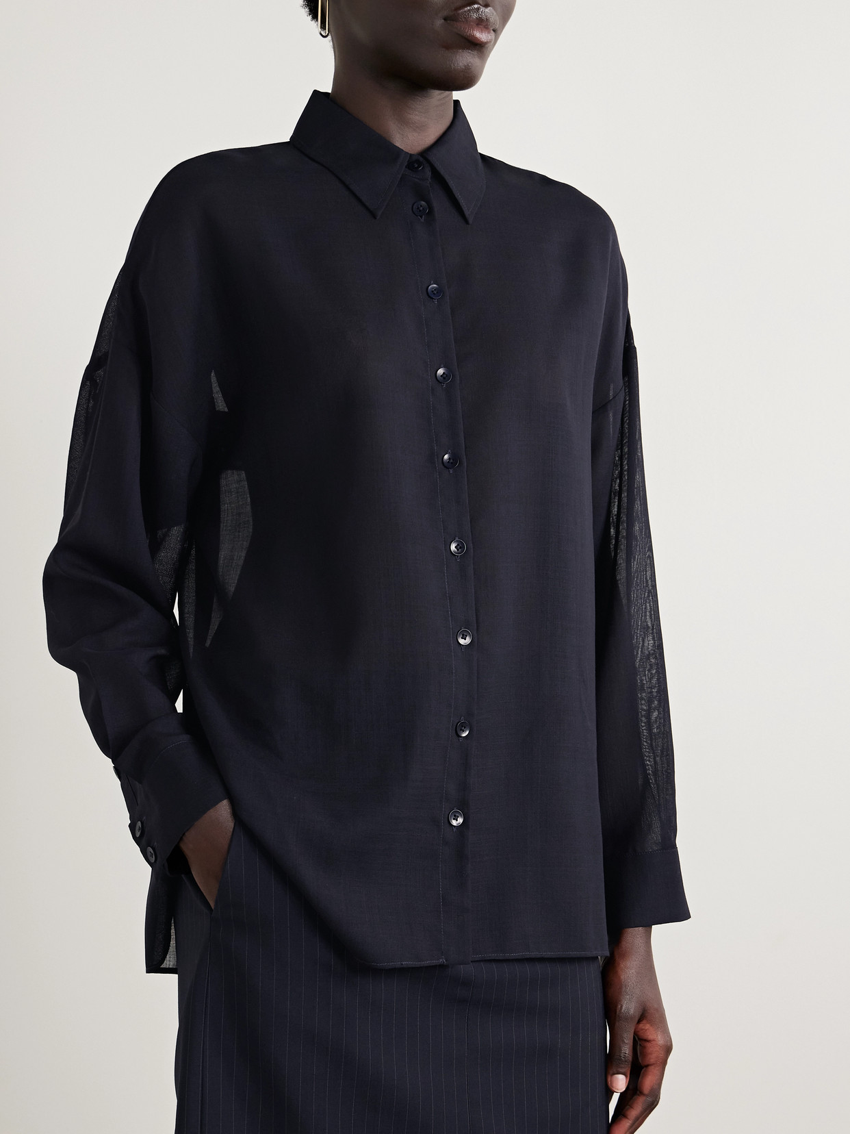 Tibi Wool-blend Gauze Shirt In Blue