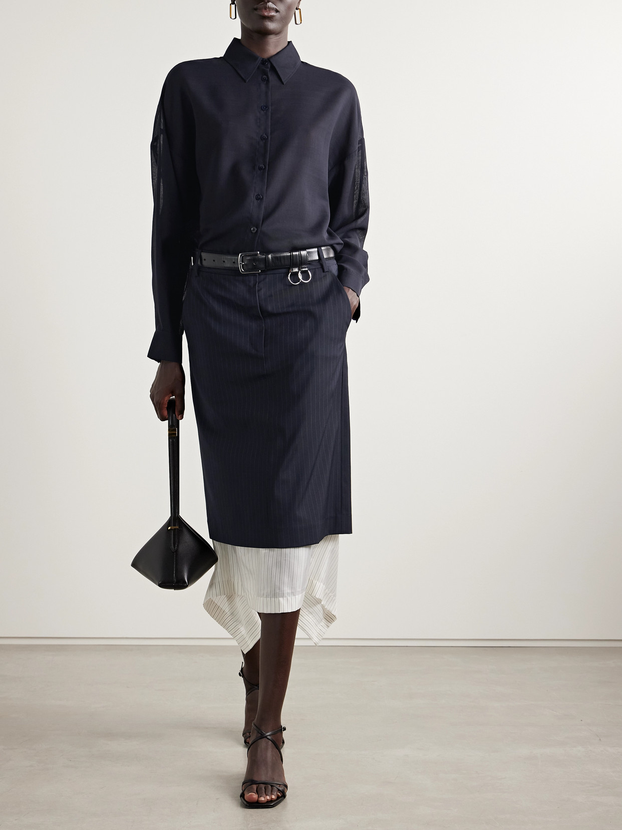 Tibi Wool-blend Gauze Shirt In Blue