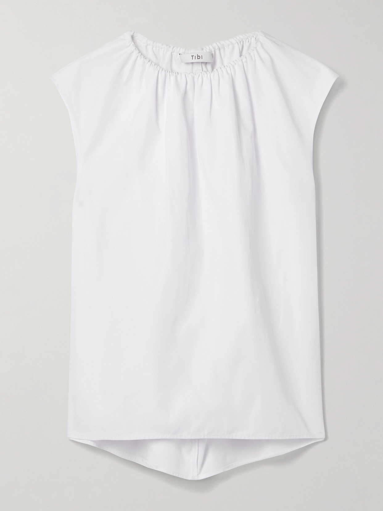 Tibi Gathered Poplin Top In White