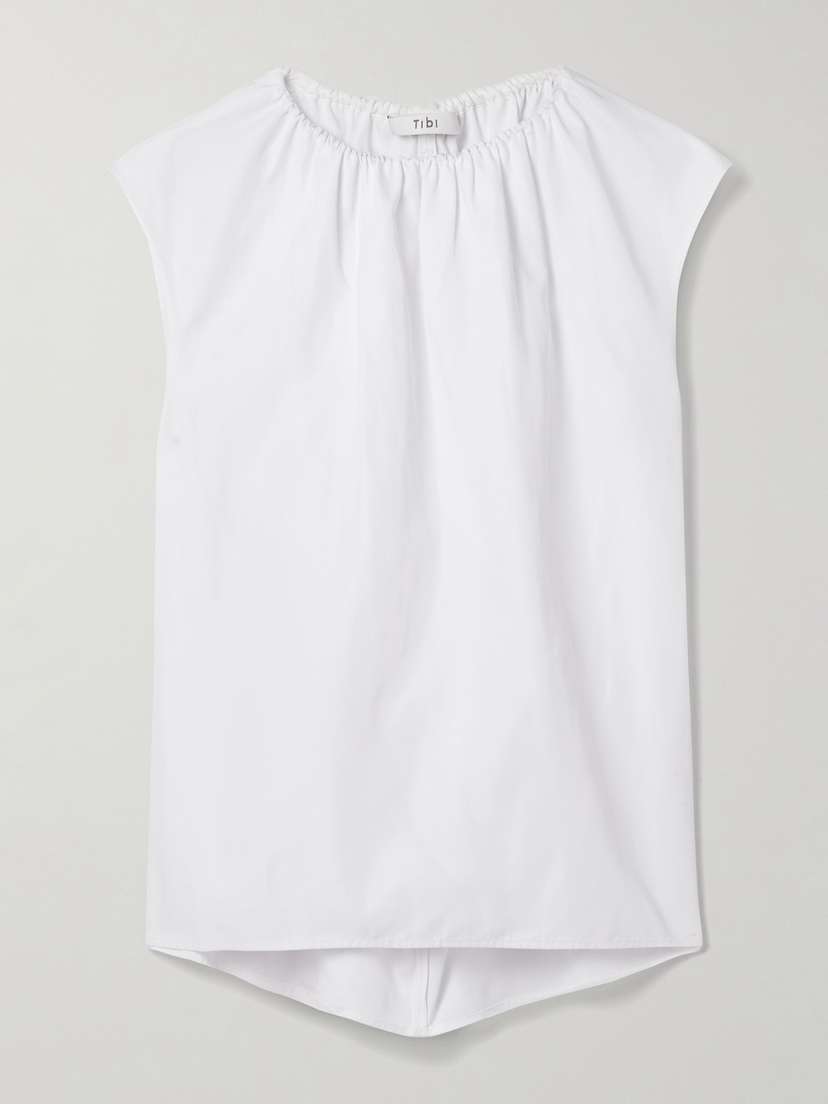 Tibi Gathered Poplin Top