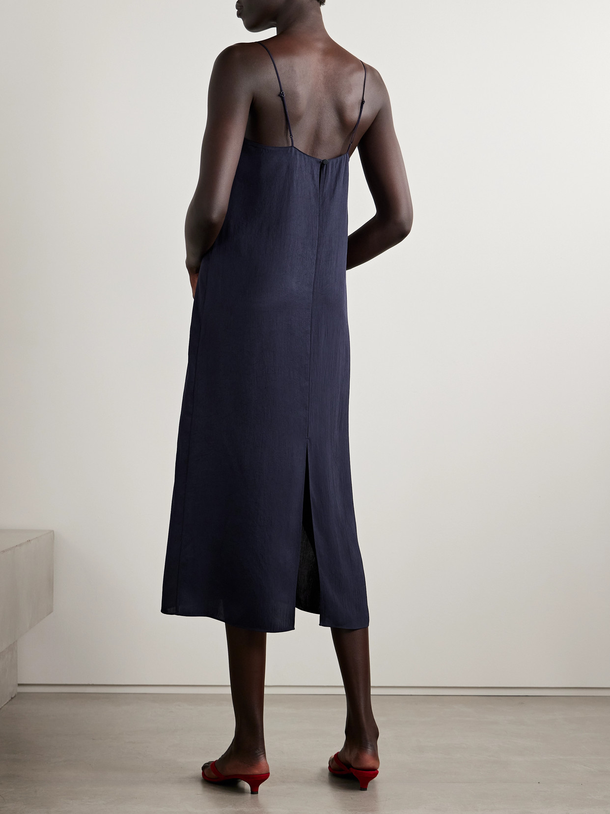 Tibi Satin-twill Midi Dress In Black