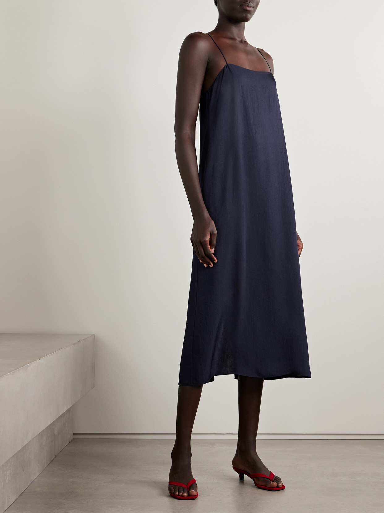 Tibi Satin-twill Midi Dress In Black