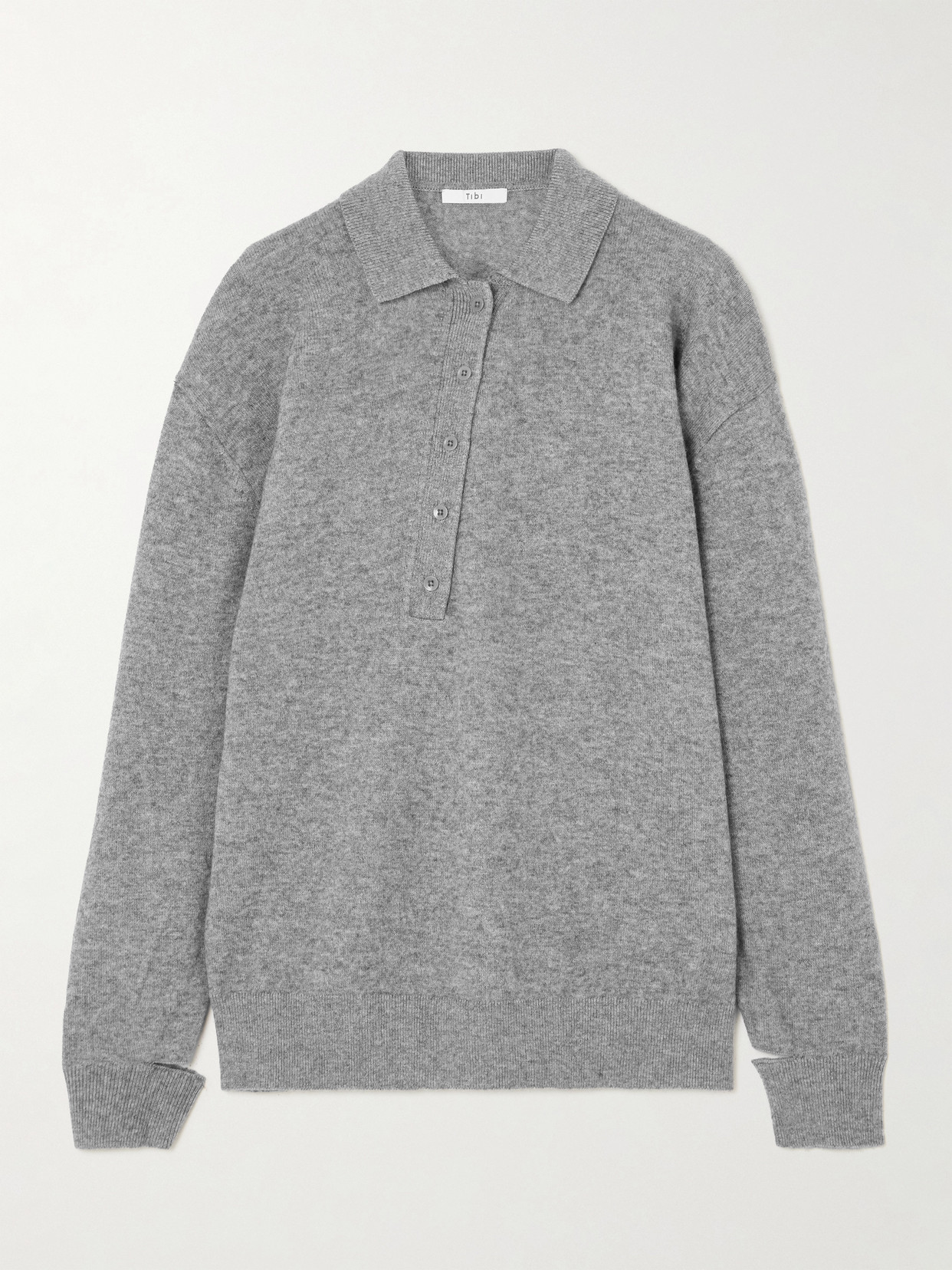 Tibi Oversized Wool And Cashmere-blend Polo Sweater In Gray