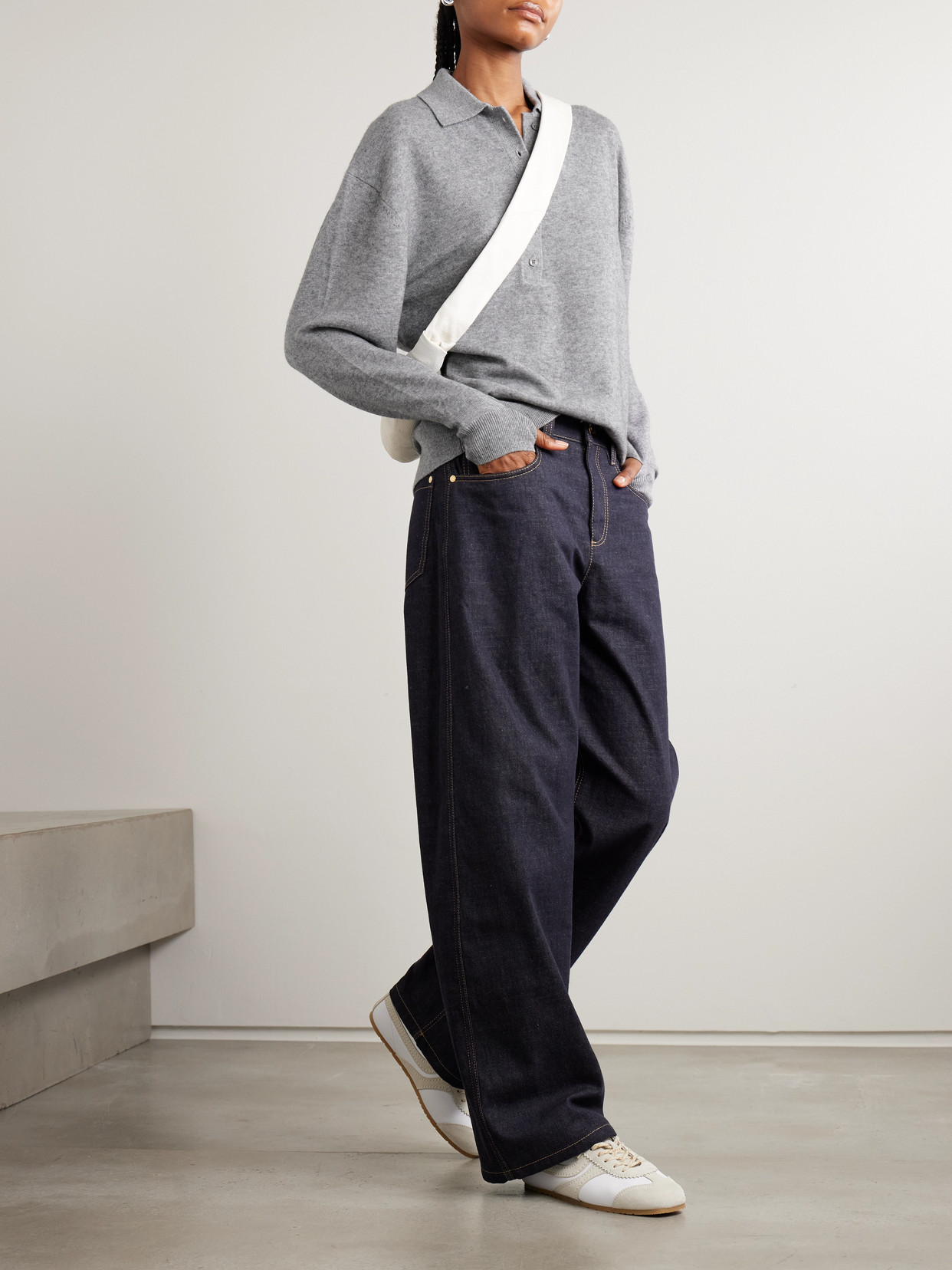 Tibi Oversized Wool And Cashmere-blend Polo Sweater In Gray