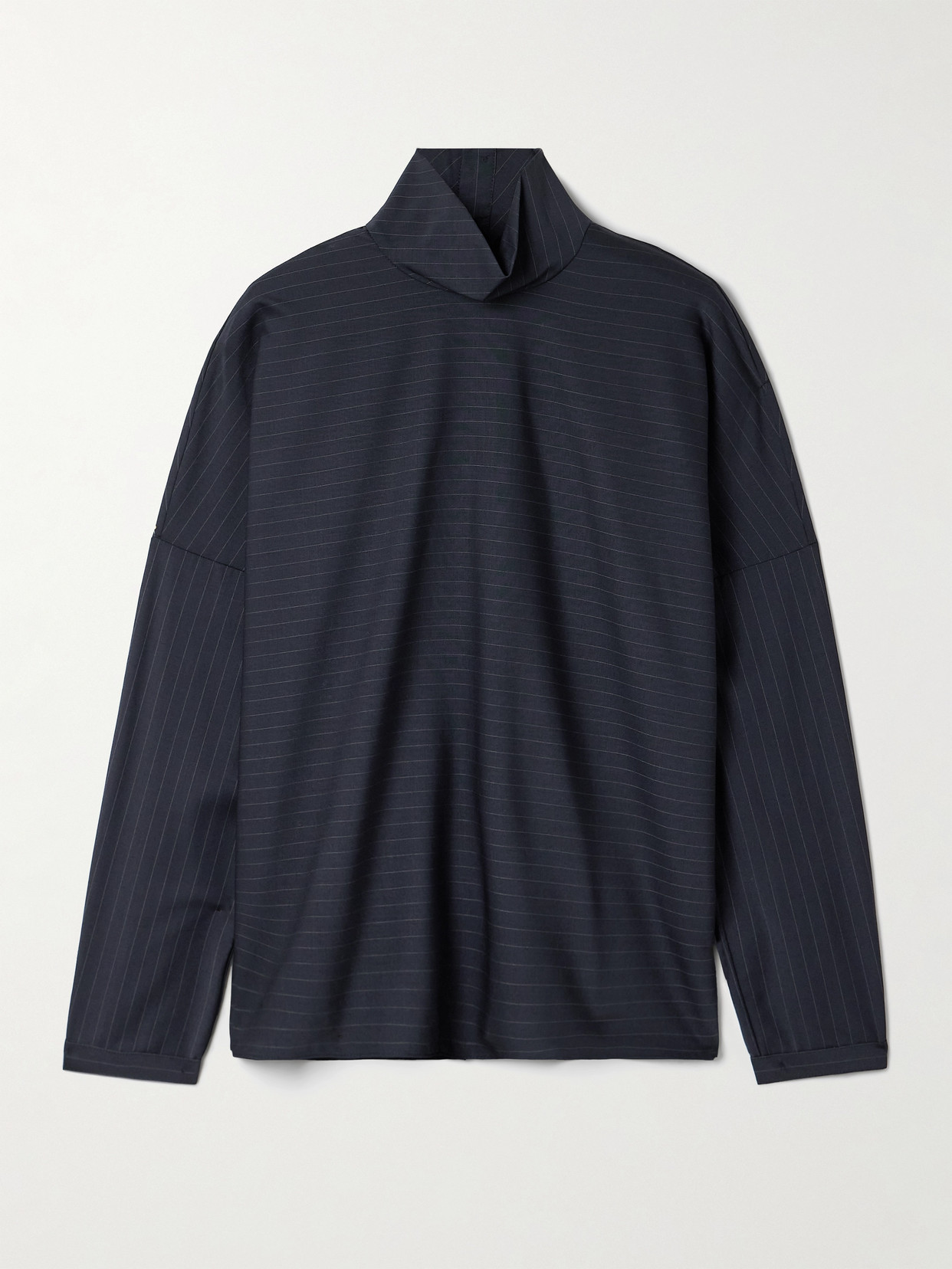 Tibi Mier Pinstriped Wool-blend Turtleneck Top In Blue