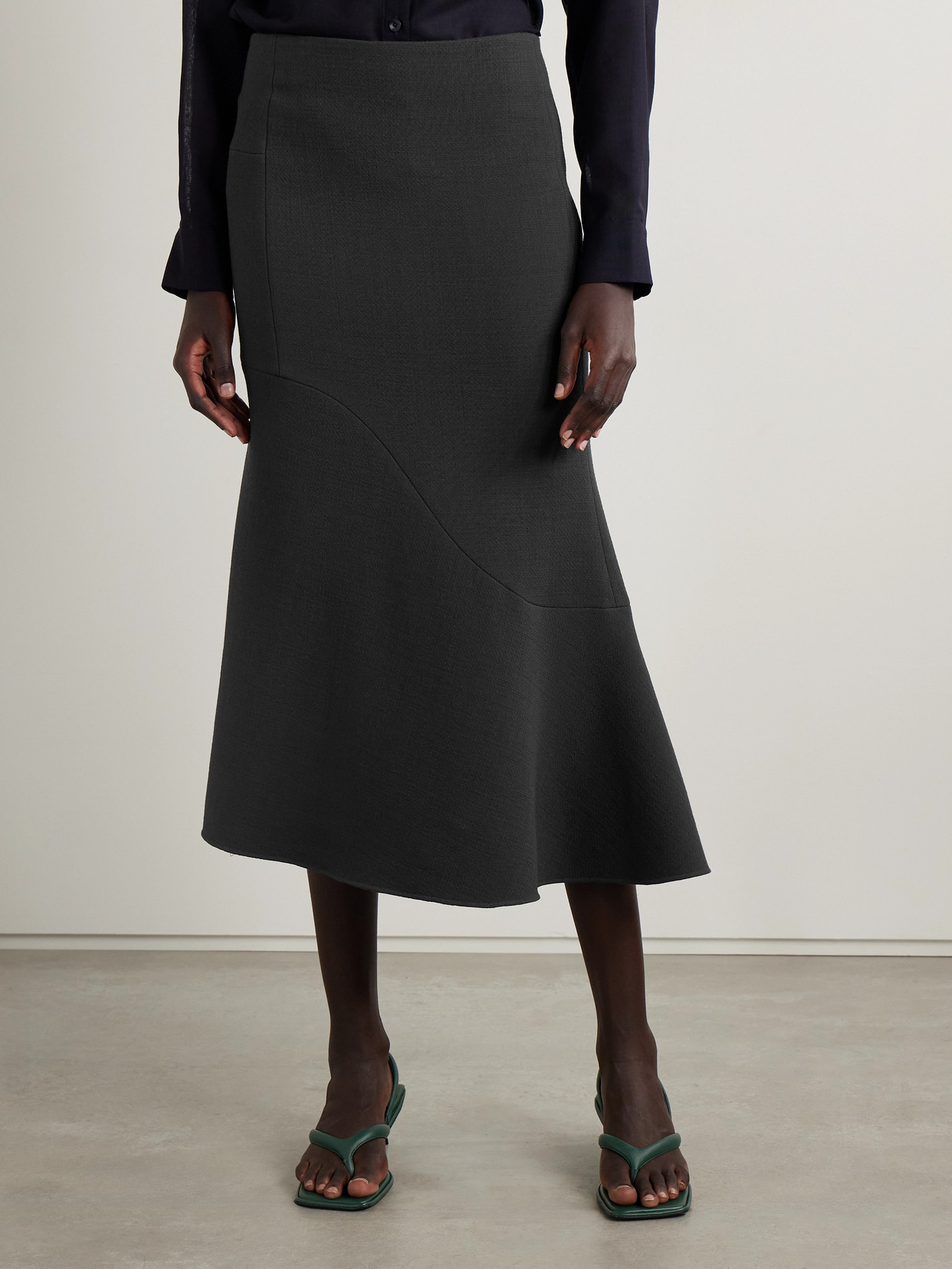 Marte Asymmetric Wool-Blend Crepe Midi