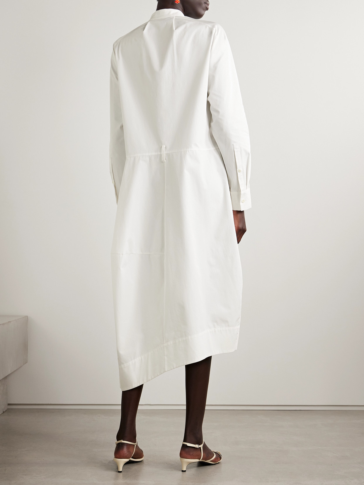 Tibi Asymmetric Pleated Cotton-poplin Midi Shirt Dress In White