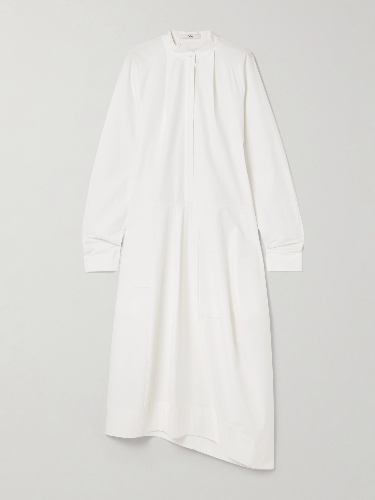 Tibi Asymmetric Pleated Cotton-poplin Midi Shirt Dress In White