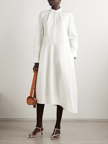 Tibi Asymmetric pleated cotton-poplin midi shirt dress