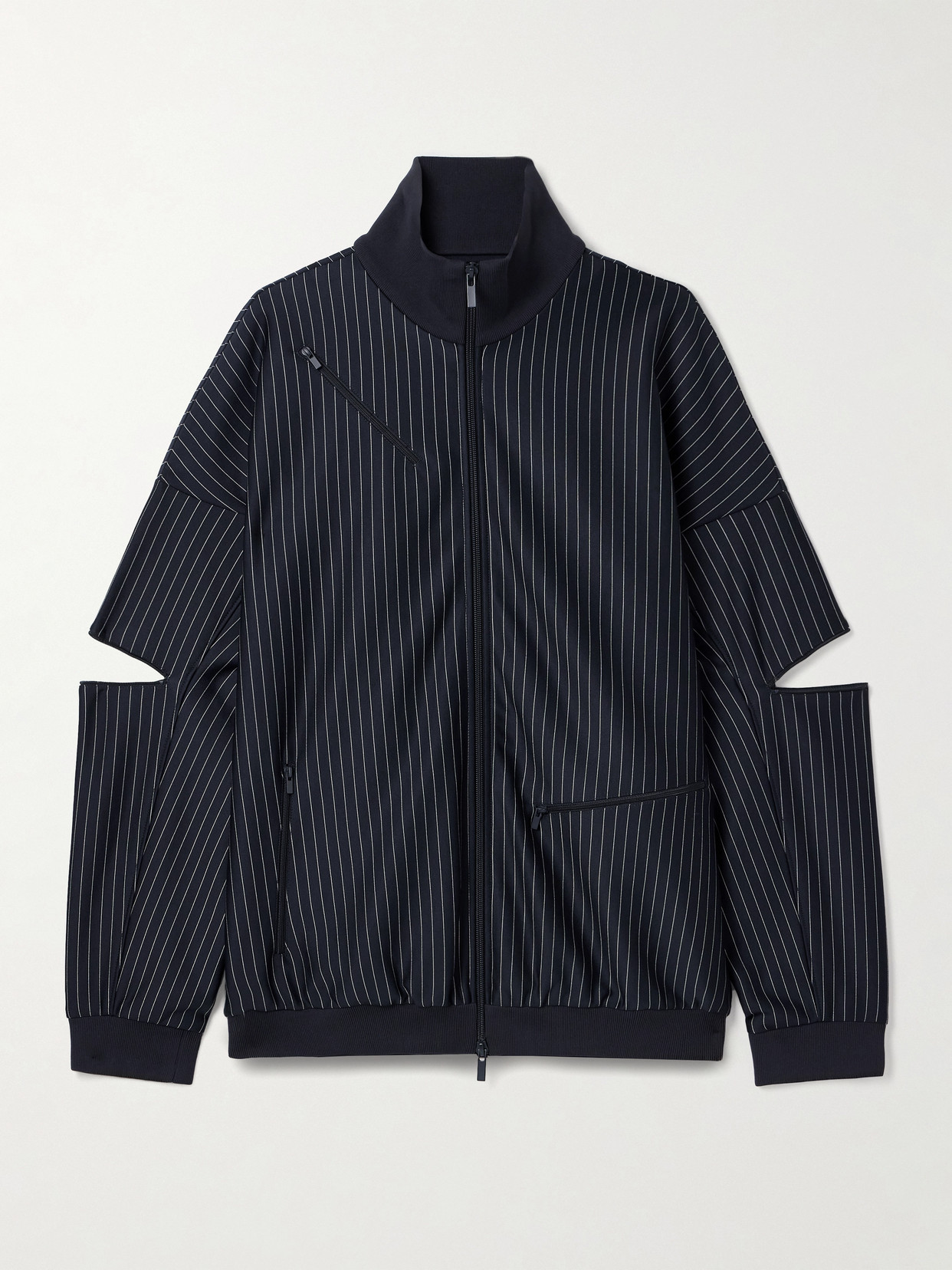 Tibi Oversized Zip-detailed Pinstriped Jersey Track Jacket In Blue