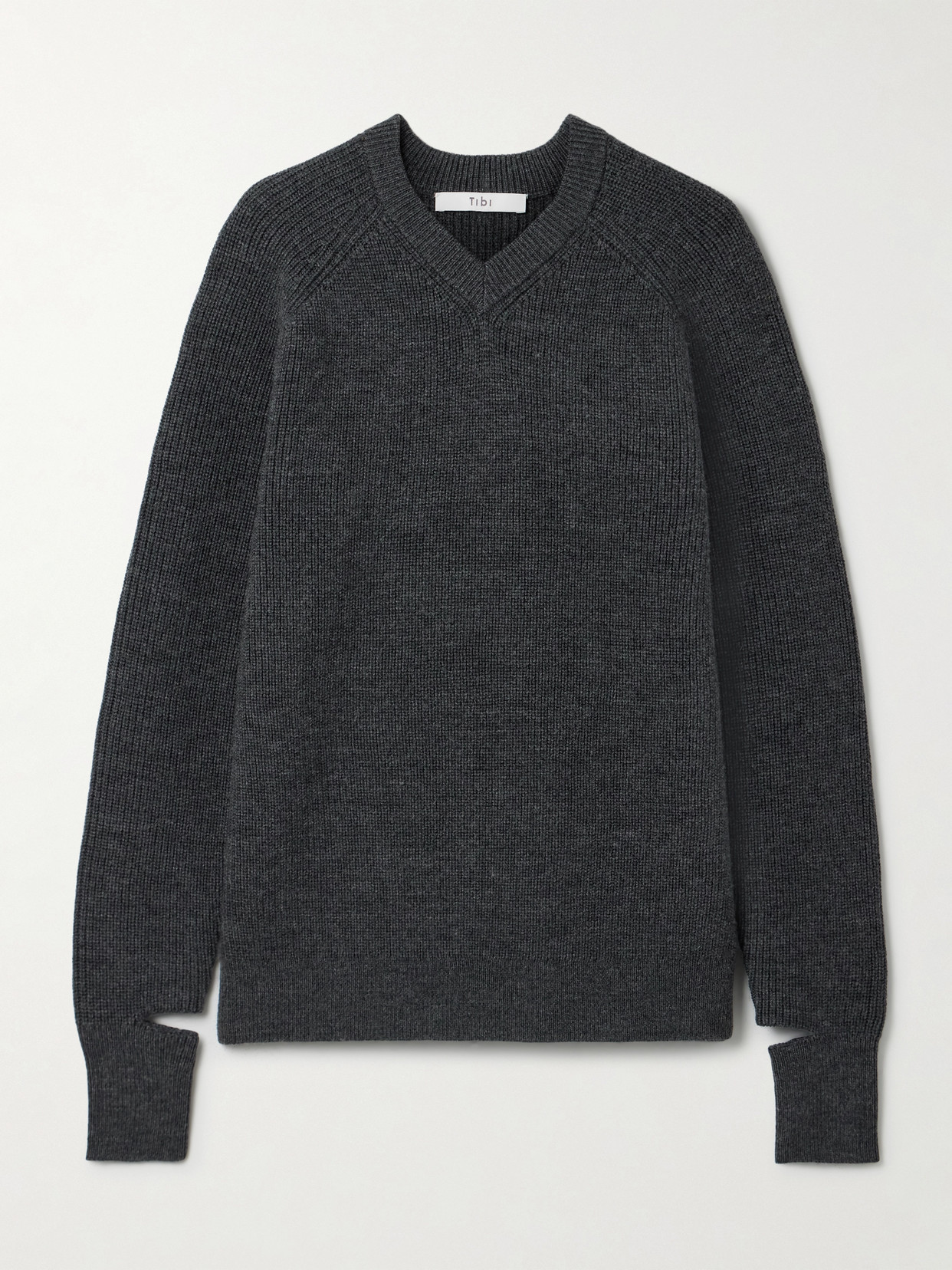 Tibi Cutout Ribbed Wool-blend Sweater In Gray