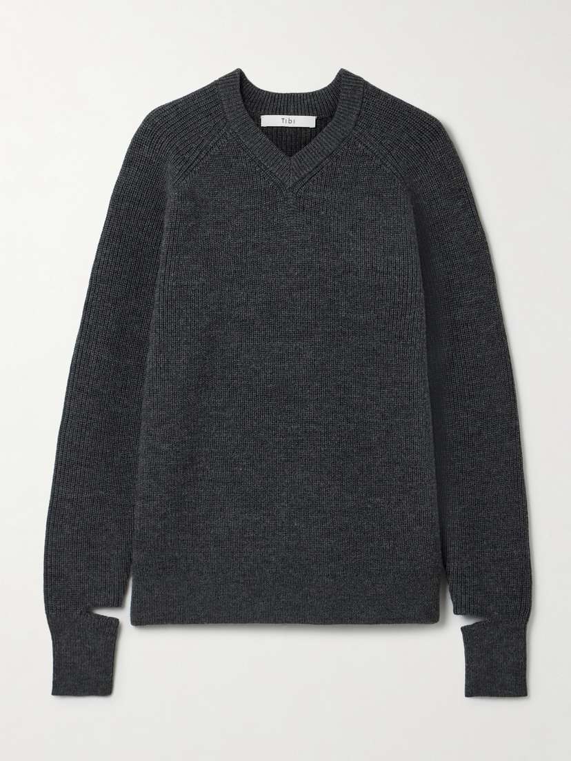 Tibi Cutout Ribbed Wool-blend Sweater