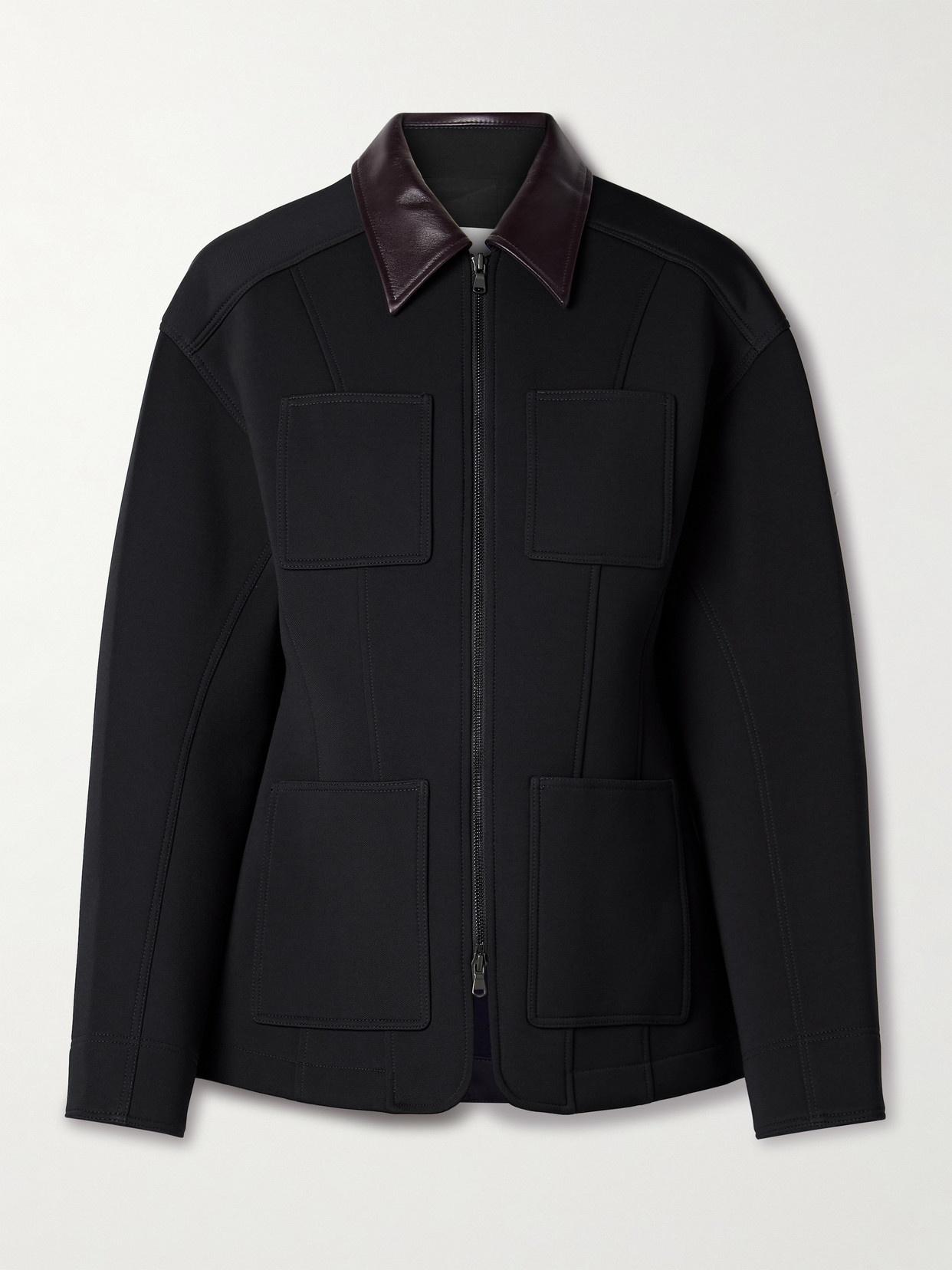 Tibi Leather-trimmed Twill Jacket In Blue