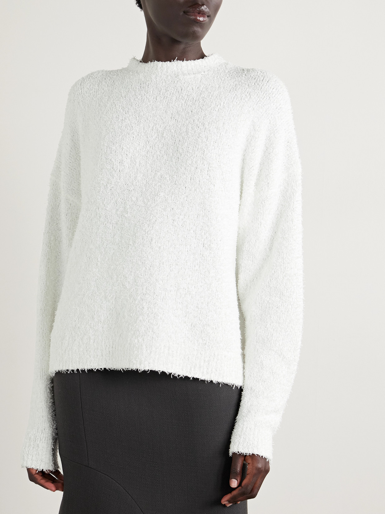 Tibi Serviette Cotton-blend Bouclé Sweater In White