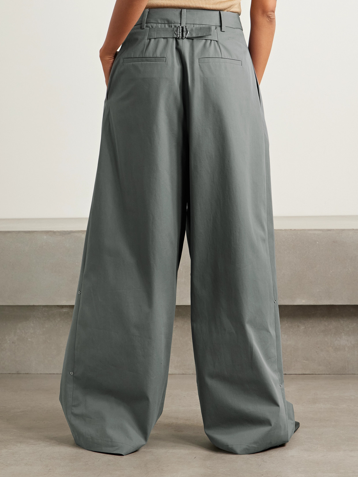 Tibi Pleated Cotton-twill Wide-leg Pants In Gray