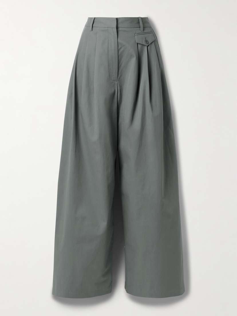 Tibi Pleated Cotton-twill Wide-leg Pants