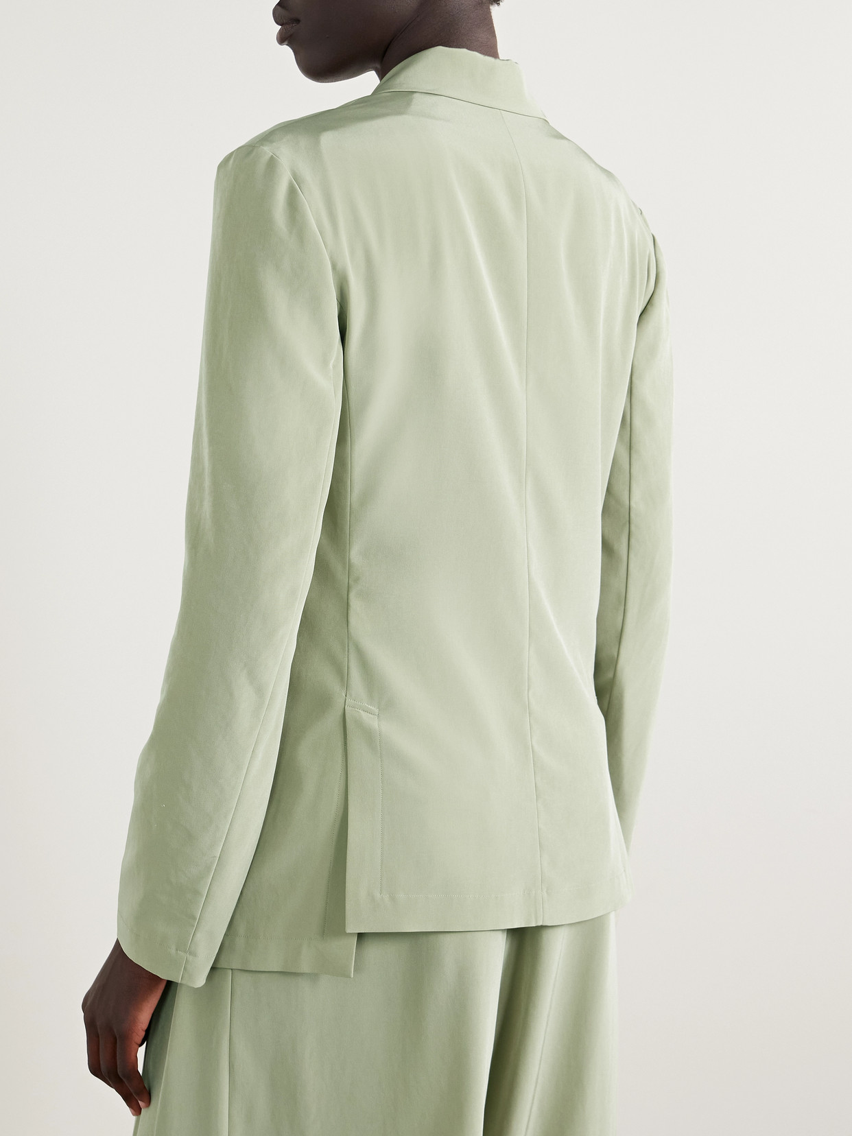 Tibi Asymmetric Crepe De Chine Blazer In Green
