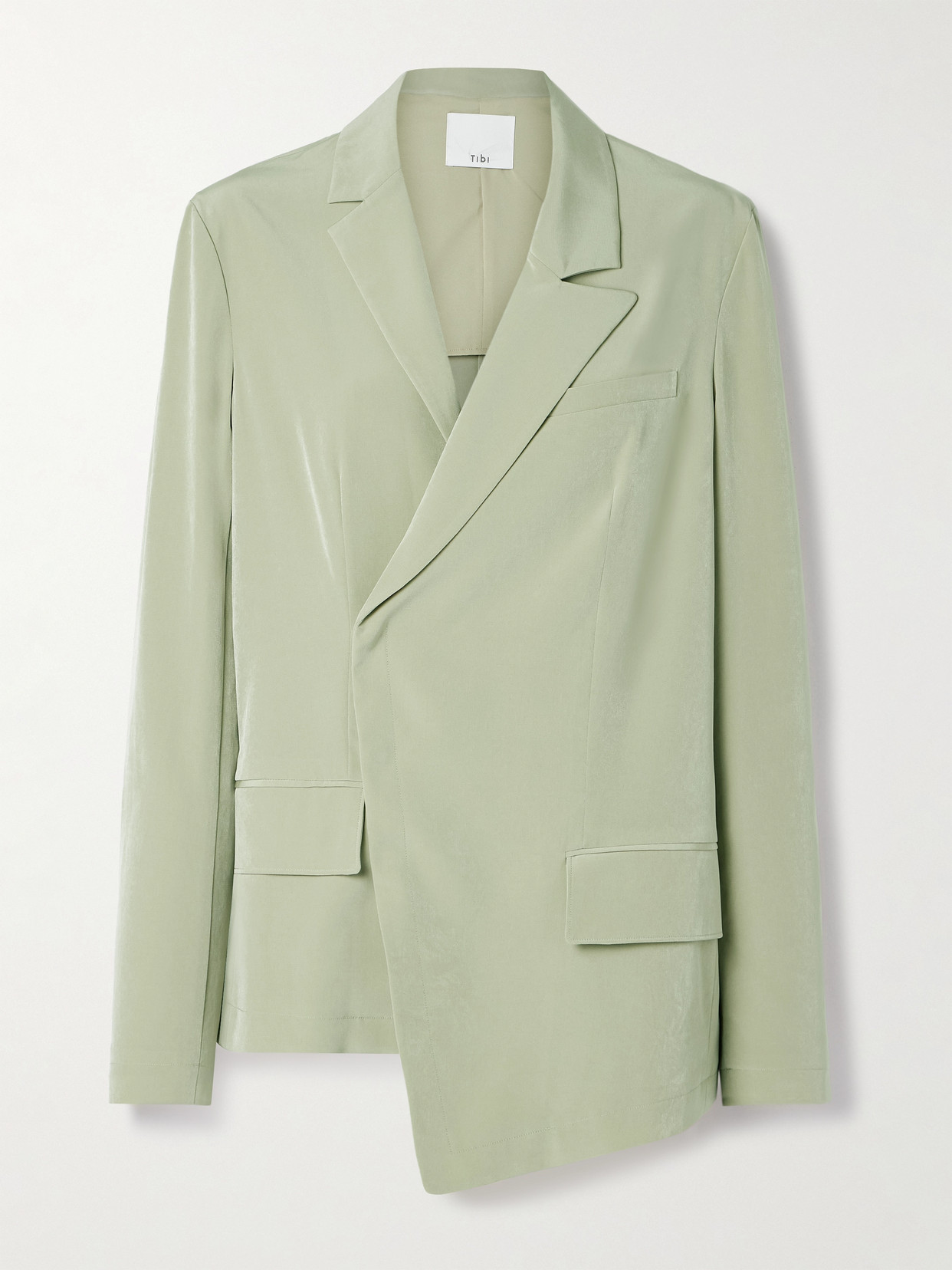 Tibi Asymmetric Crepe De Chine Blazer In Green