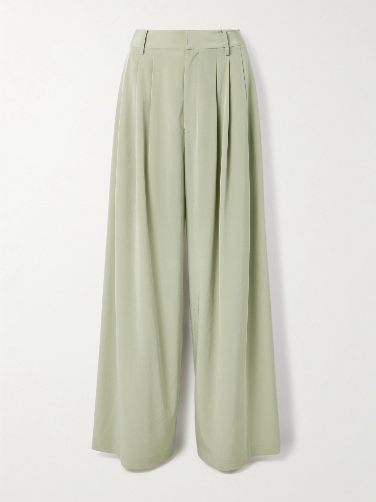 Tibi Pleated Crepe De Chine Wide-leg Pants In Green